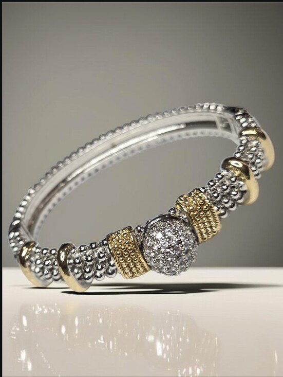 LeChic Jewelry Jewelry - Luxury Designer Chunky Silver Gold Plated Caviar Domed Zircon Crystal Bracelet